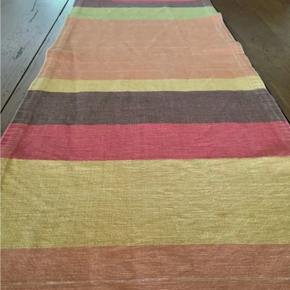 Crate & Barrel striped woven fall autumn table runner 14” x 108”
